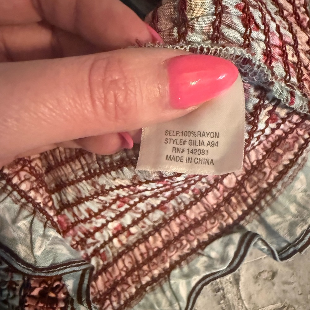 miami Floral Smocked Crop Top - Light Blue with Pink/Red Accents - Picture 4 of 5